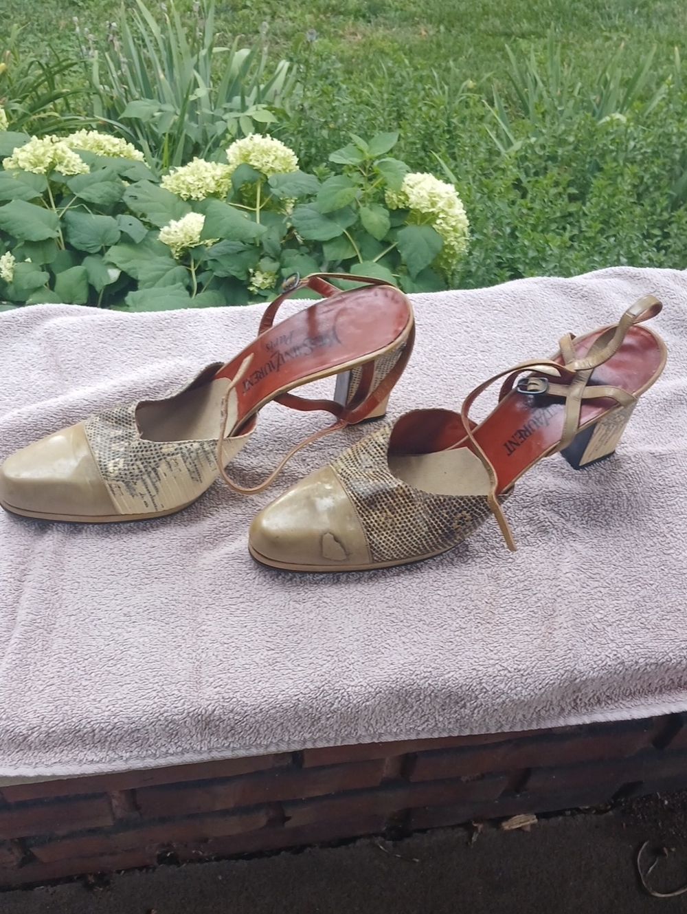 Vintage Yves Saint Laurent Leather & Snakeskin Slingback Heels, Size 10 AA - Picture 5 of 5